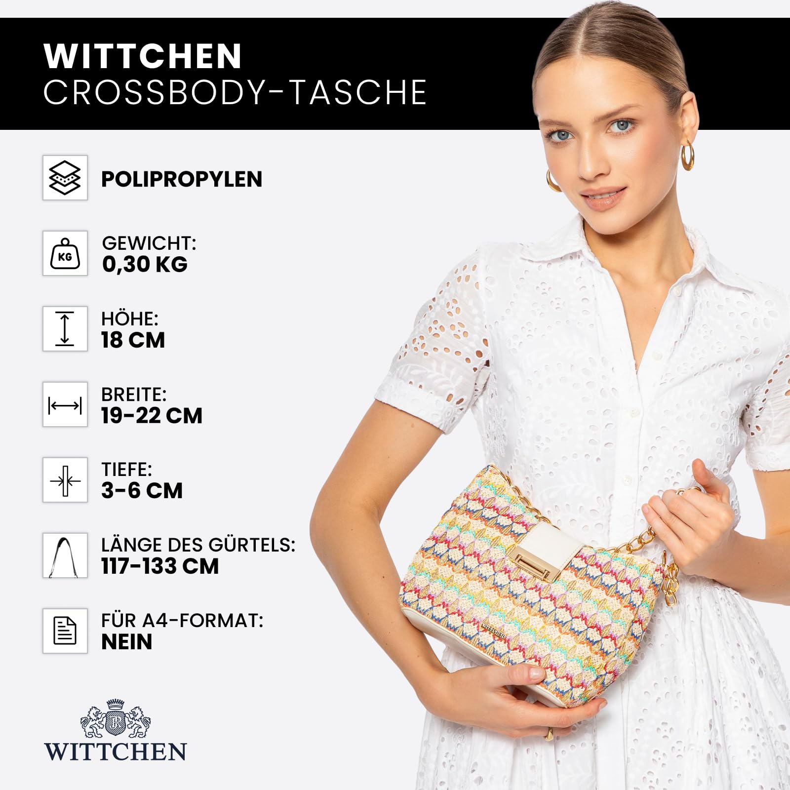 WITTCHEN Damen Umhängetasche | Damen-Beuteltasche Mit Riemen | Mit Kette | Geflochtene Handtasche | Handtasche mit Reißverschluss | Tasche Frauen