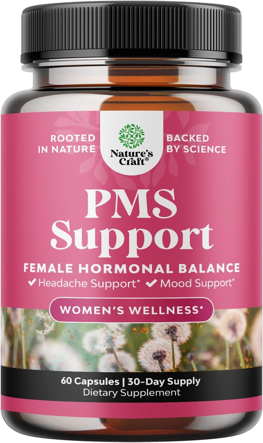 Herbal PMS Support Supplement for Women - Feminine Balance Complex with PMS Vitamins for Women for Fatigue Water Retention Hot Flashes Mood Support Period Cramps and Bloating Relief for Womens Health