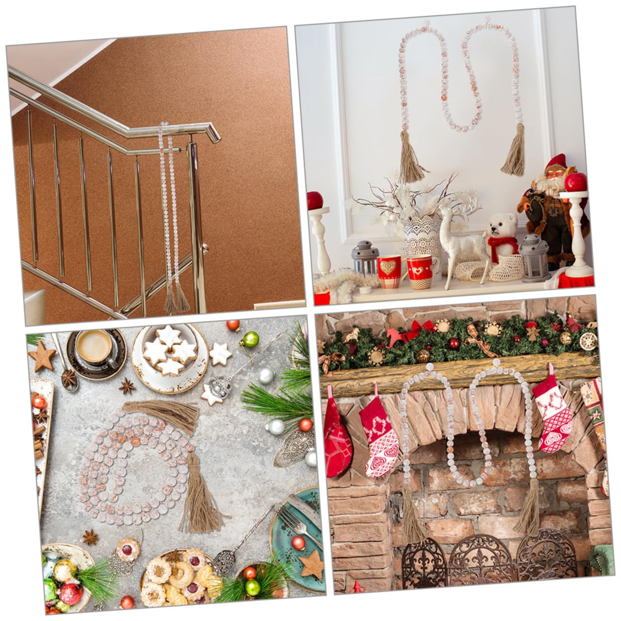 2 stücke Natürliche Holz Bead Garland Quasten Rustikalen Seil Dekor for Home Wand oder Tür