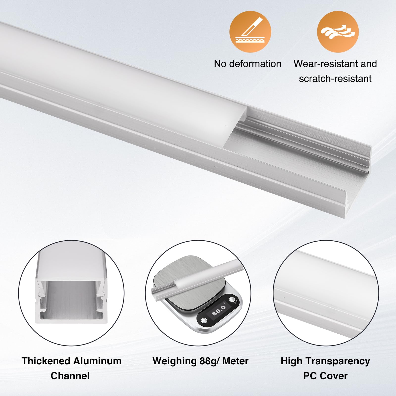 Ledalumtrus 6-Pack 3.3ft/1 Meter U Shape LED Channel with Milky Cover, End Caps and Mounting Clips, Aluminum Channel for Small Strip Tape Light for Under Cabinet