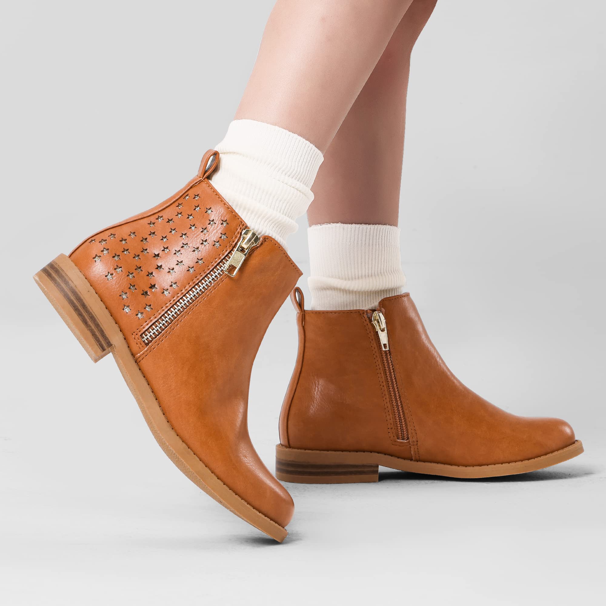 DREAM PAIRS BOTAS DE ANKLE Niñas con Cremallera Lateral y Tacones Bajos para Niños Pequeños/Medianos/Grandes