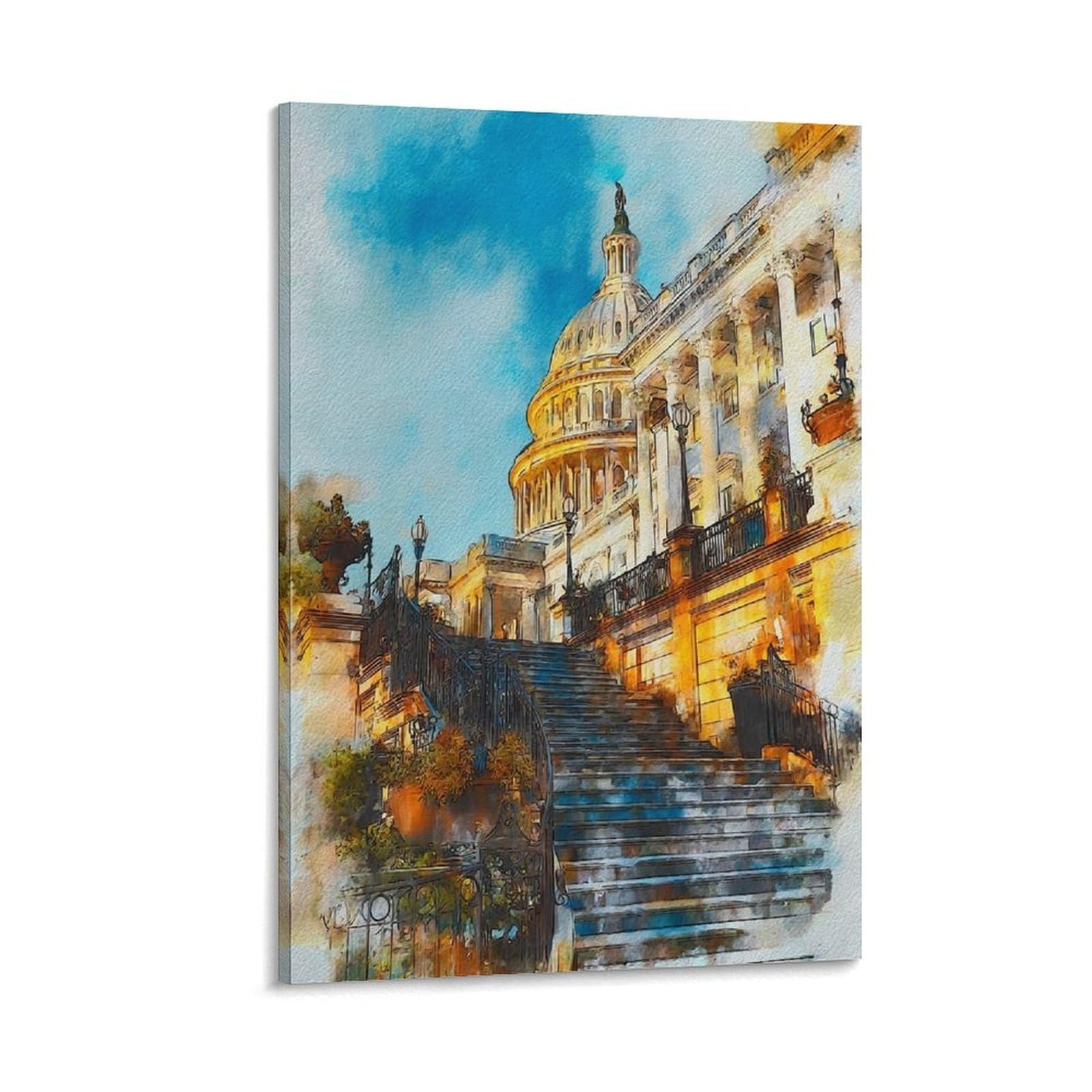 Lcynnh Frame-Style Washington 24X36inch(60X90cm) Vintage Travel Poster Watercolor Canvas Art
