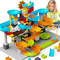 JIXIn 3-in-1 Marble Run Race Track for Kids 3-8, 164PCS Duplo-Compatible STEM Building Blocks, Ages 2-12 Educational Toy