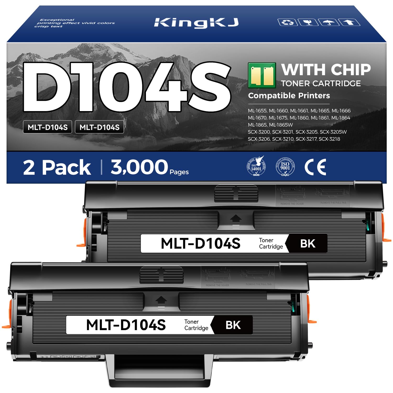 MLT-D104S Toner Cartridge Black 2-Pack High-Yield Replacement for Samsung MLT-D104S D104S 104S Compatible with Samsung ML-1660 ML-1665 ML-1675 ML-1860 ML-1865W SCX-3200 SCX-3205 SCX-3217 Laser Printer