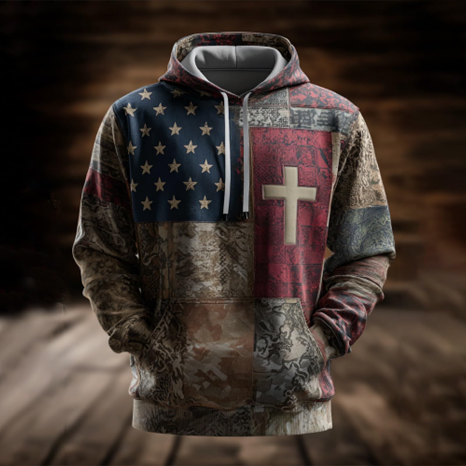 Sudaderas Hombre De Vestir Sudadera Informal con Capucha Y Bandera Estadounidense para Hombre, Manga Larga, Mensaje Adoración A Dios, Estilo Retro, Texto (Dark Blue, XXXL) Mujer