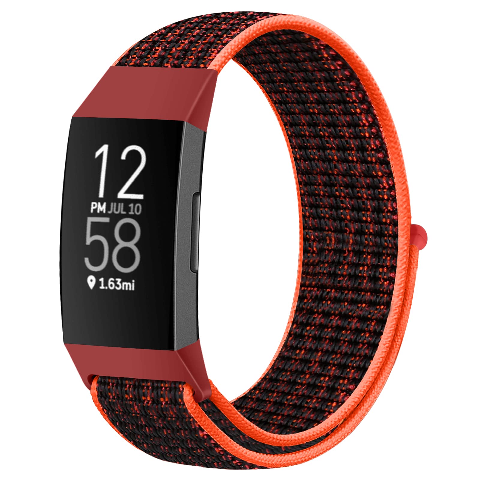 AVOD Nylon Watch Bands Compatible with Fitbit Charge 4/Charge 3/SE, Soft Replacement Wristband Breathable Sport Strap with Band for Women Men (Red Black) — image 1