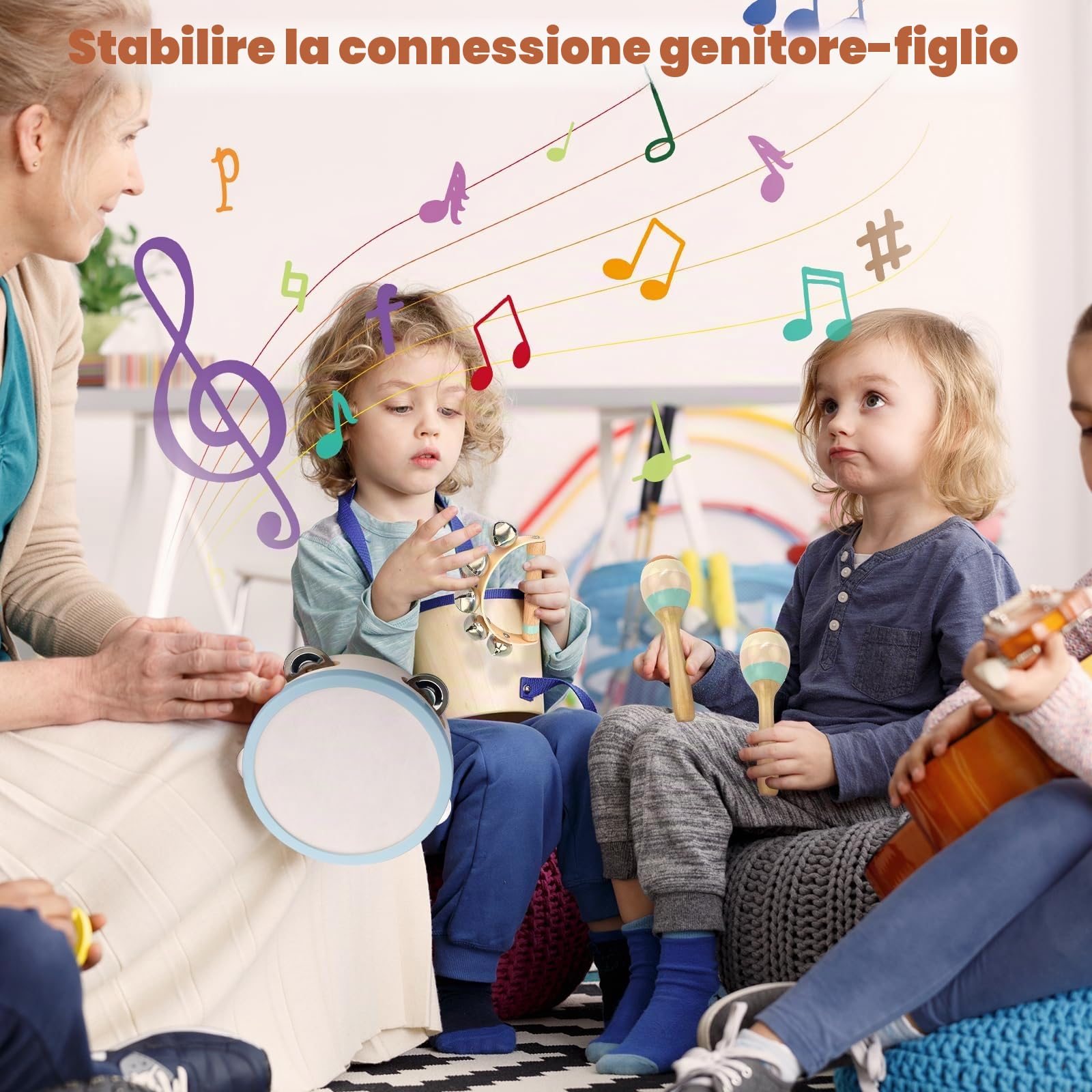 Strumenti Musicali Bambini Strumento Musicale Tamburo Bambino Montessori Giocattoli Xilofono Bambini in Legno Tambourine Percussioni per Bambini Giochi Musicali Regalo di Compleanno di Natale
