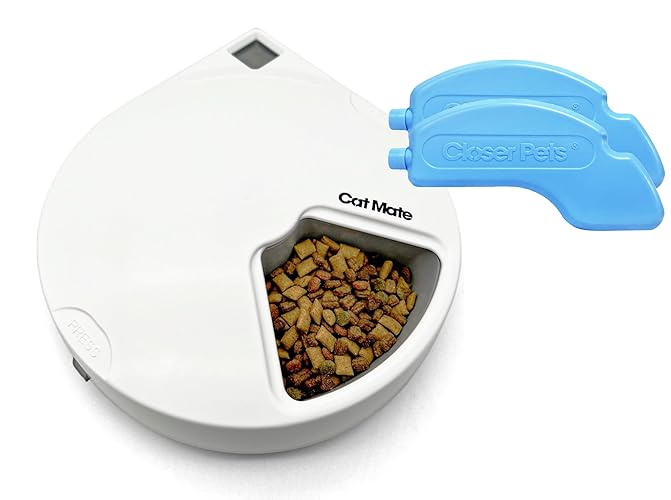 Cat Mate C500 Automatic 5 Bowl Digital Timer-Controlled Pet Feeder - for Cats and Small Dogs, Wet or Dry Food, Includes Twin Ice Packs, 5 Meals Up to 0.73 lb Each, White
