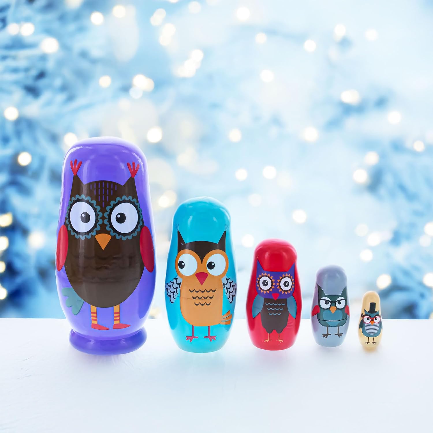 BestPysanky Set of 5 Wise Owls Family Wooden Nesting Dolls 5.75 Inches