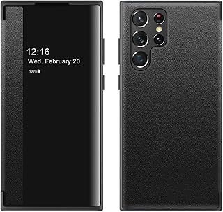 Caso Flip do celular Compatível com Samsung Galaxy S23 Ultra Case Clear View Window, Magnetic Slim Flip Case Proteção Contra Queda Capa Protetora à Prova de Choque para Samsung Galaxy S23 Ultra Capa p