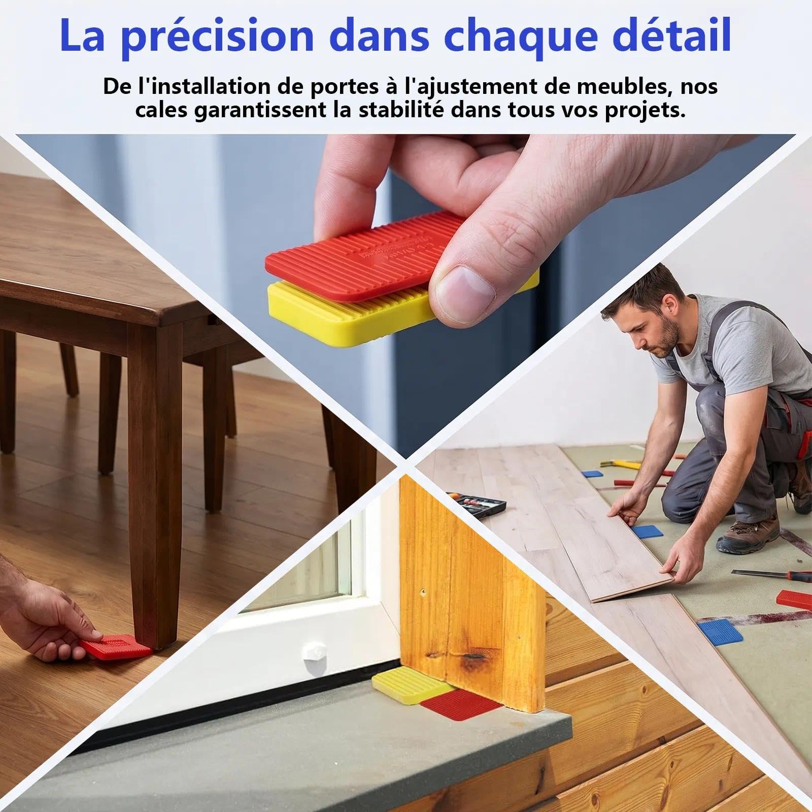 70 Pcs Cales en Plastique Set, 40×60mm Plastic Shim Kit (10/5/3/1.5mm Thick), Cale Plastique de Réglage for Window Door Installation & Furniture Leveling