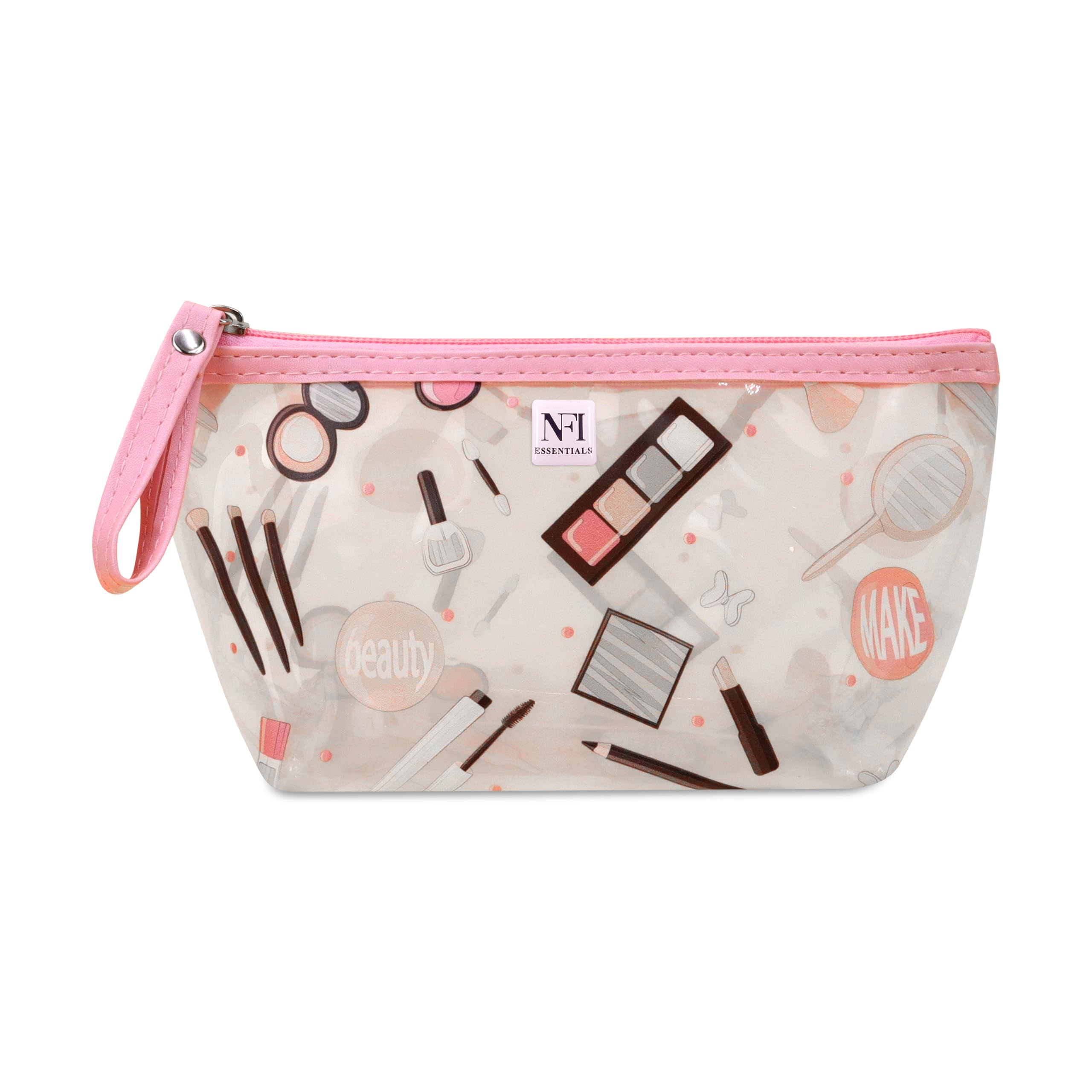 NFI essentials PU Printed Makeup Pouch for Women, Small Transparent Cosmetic Pouch, Stylish Pouches for Makeup Accessories & Travel Organiser (Dark Pink)-image-40