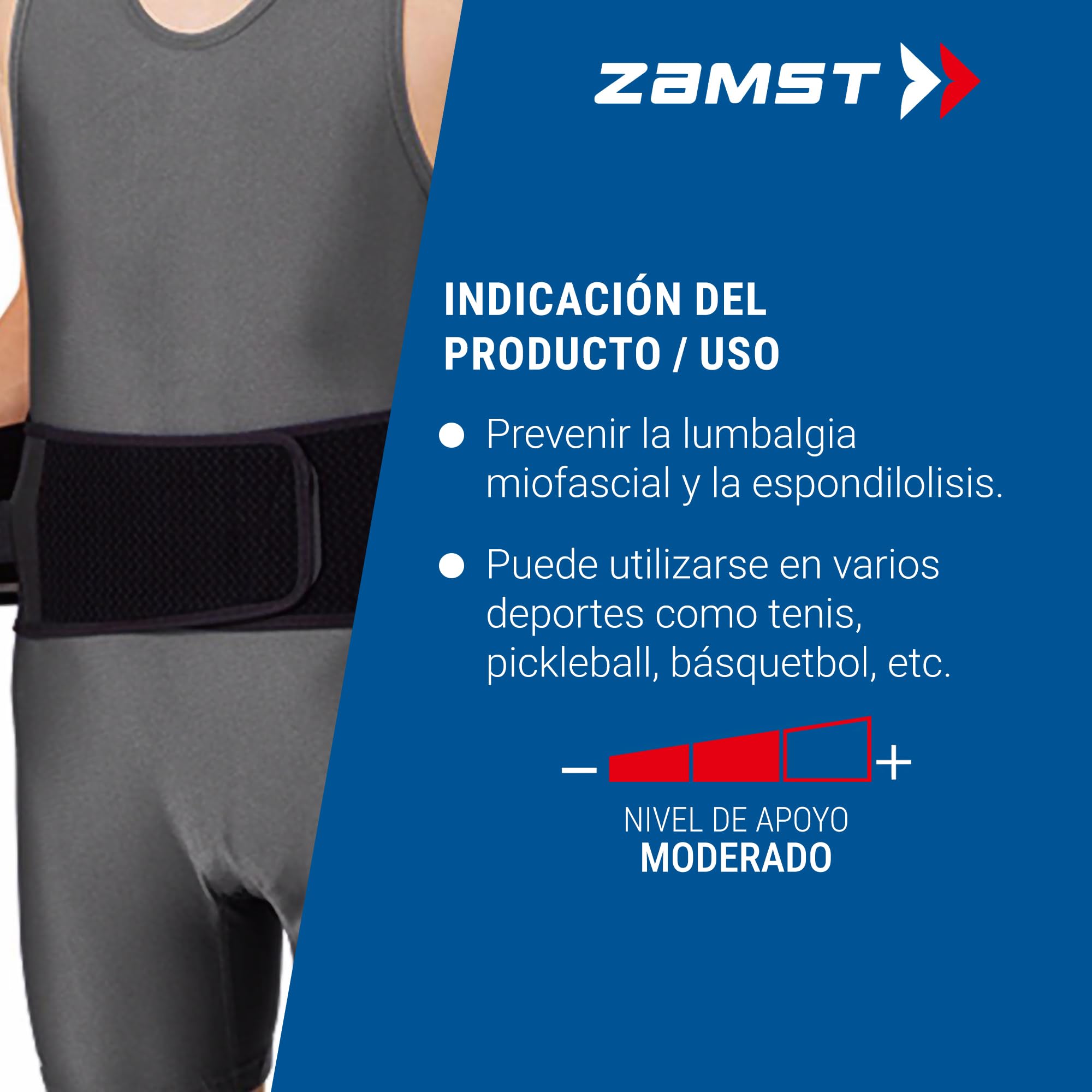 Zamst ZW-5 Faja Lumbar Ajustable - Soporte Lumbar para Deportistas, Faja Lumbar para Dolor Lumbar, Cinturón de Compresión para Deportes - Tejido de Malla Transpirable - M