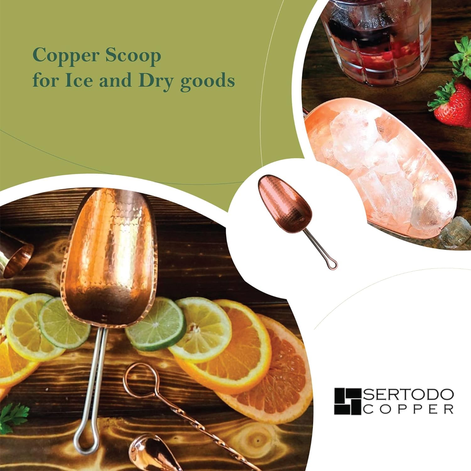 Sertodo Copper Cuchara de hielo | Herramienta de barra de calibre pesado martillada a mano | 10 onzas