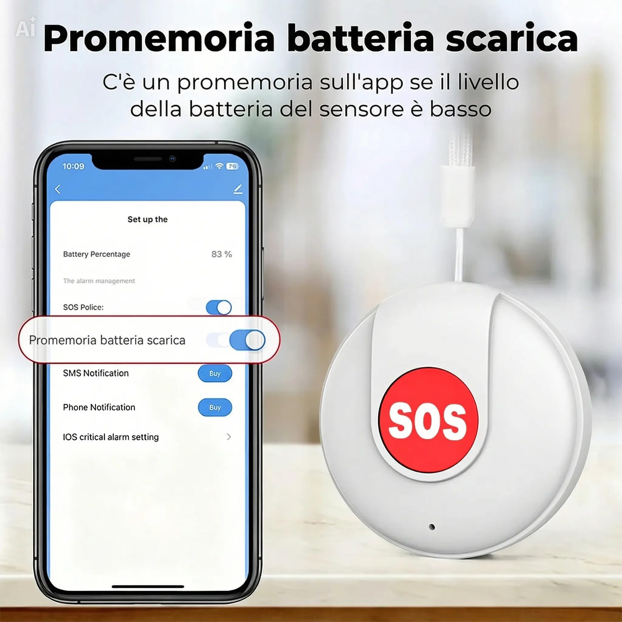 Senioren und Kinder: Persönlicher Alarm mit Notfalltaste. Kompatibel mit Tuya und Smart Life App. Benachrichtigung auf dem Telefon, keine SIM-Karte. Lange Akkulaufzeit. (Schwarz)