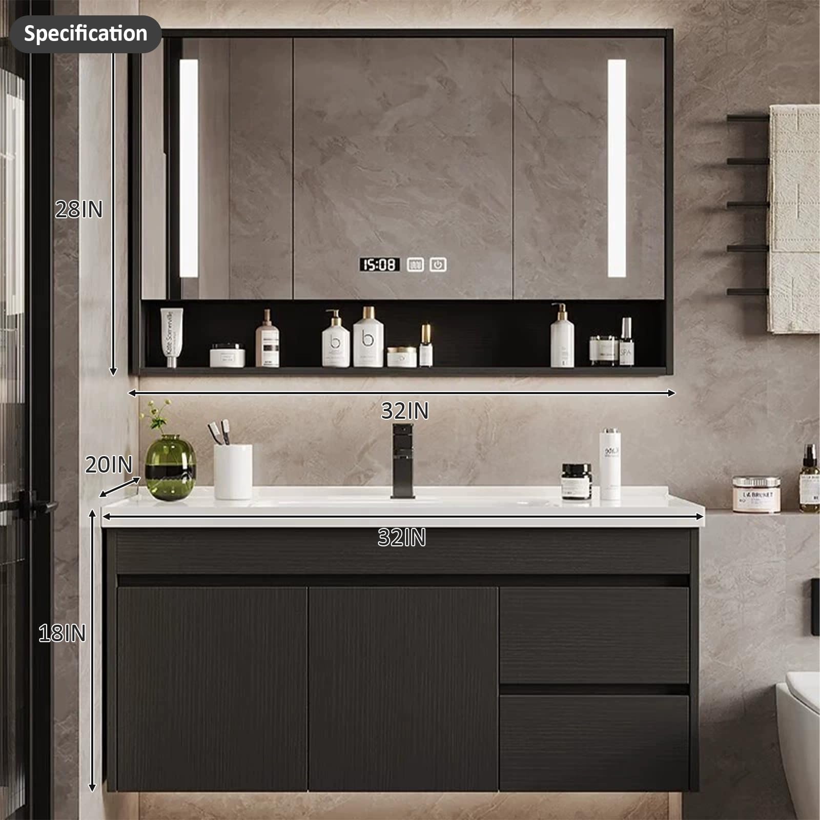 Amazon.com: TIZAZO Floating Single Sink Bathroom Vanity