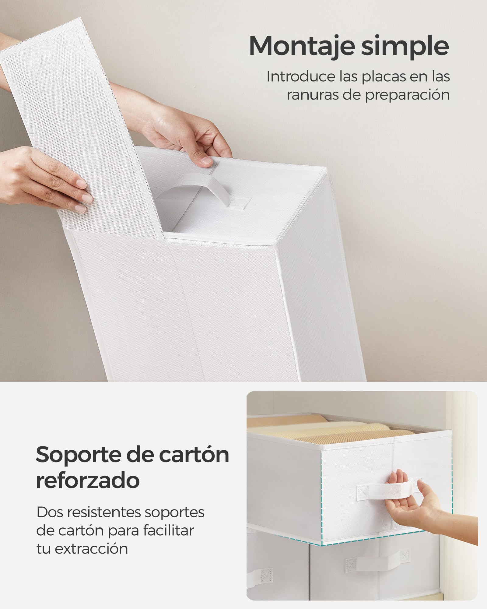 SONGMICS Juego de 4 Organizadores de Cajón 6 Compartimentos Plegable 42x30x17 cm Blanco RUS009W04