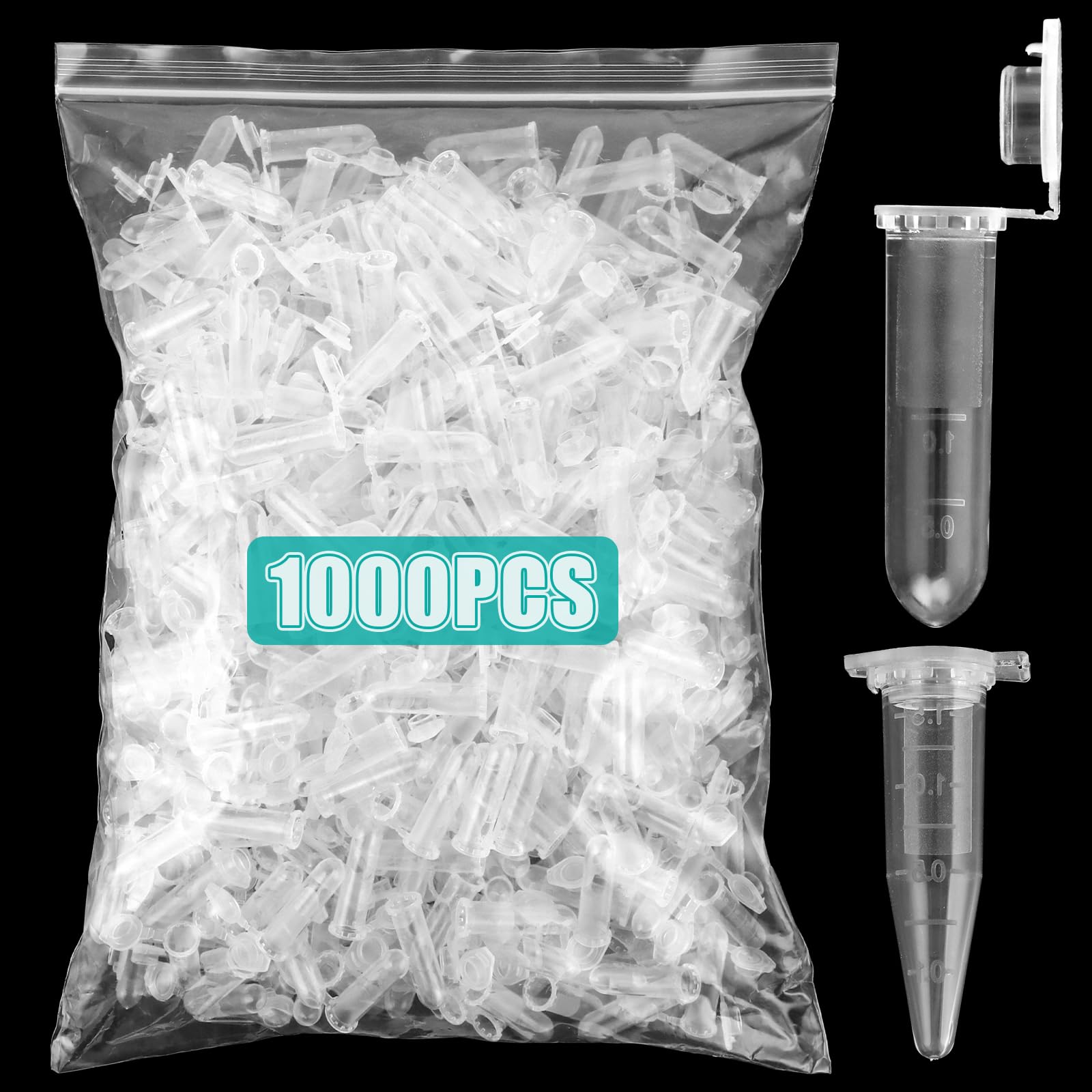 DAJAVE Lot de 1000 tubes de centrifugeuse 1,5/2 ml - Récipients de réaction - Tubes à microcentrifuger transparents en plastique - Tubes à échantillons - Tubes à essai de centrifugeuse - Vial de