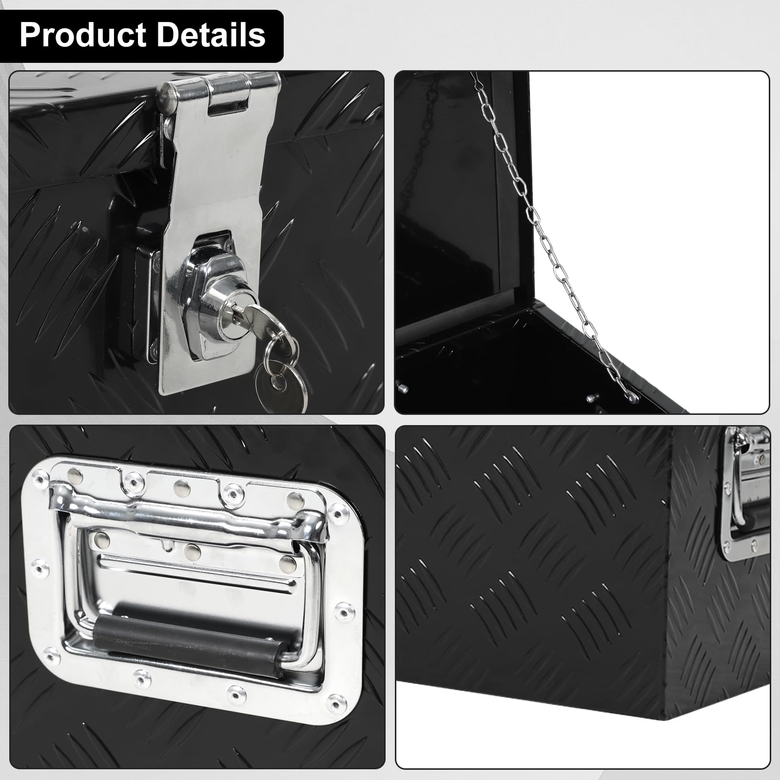 FGJQEFG 48'' Black Aluminum Toolbox, Underbody Truck Bed Tool Box W/Lock For RV Trailer Storage