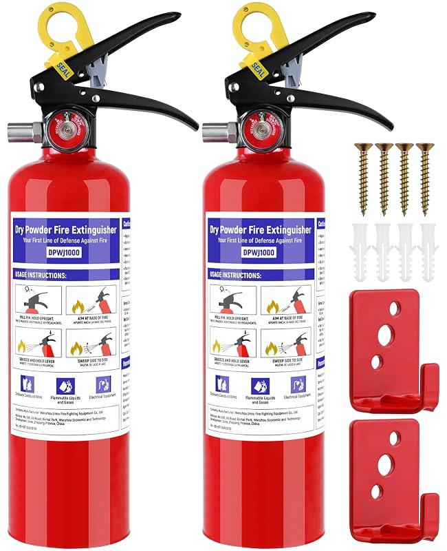 Kit com 2 extintores de incêndio ABC 1-A:10-B:C de pó químico seco cermug, vermelhos