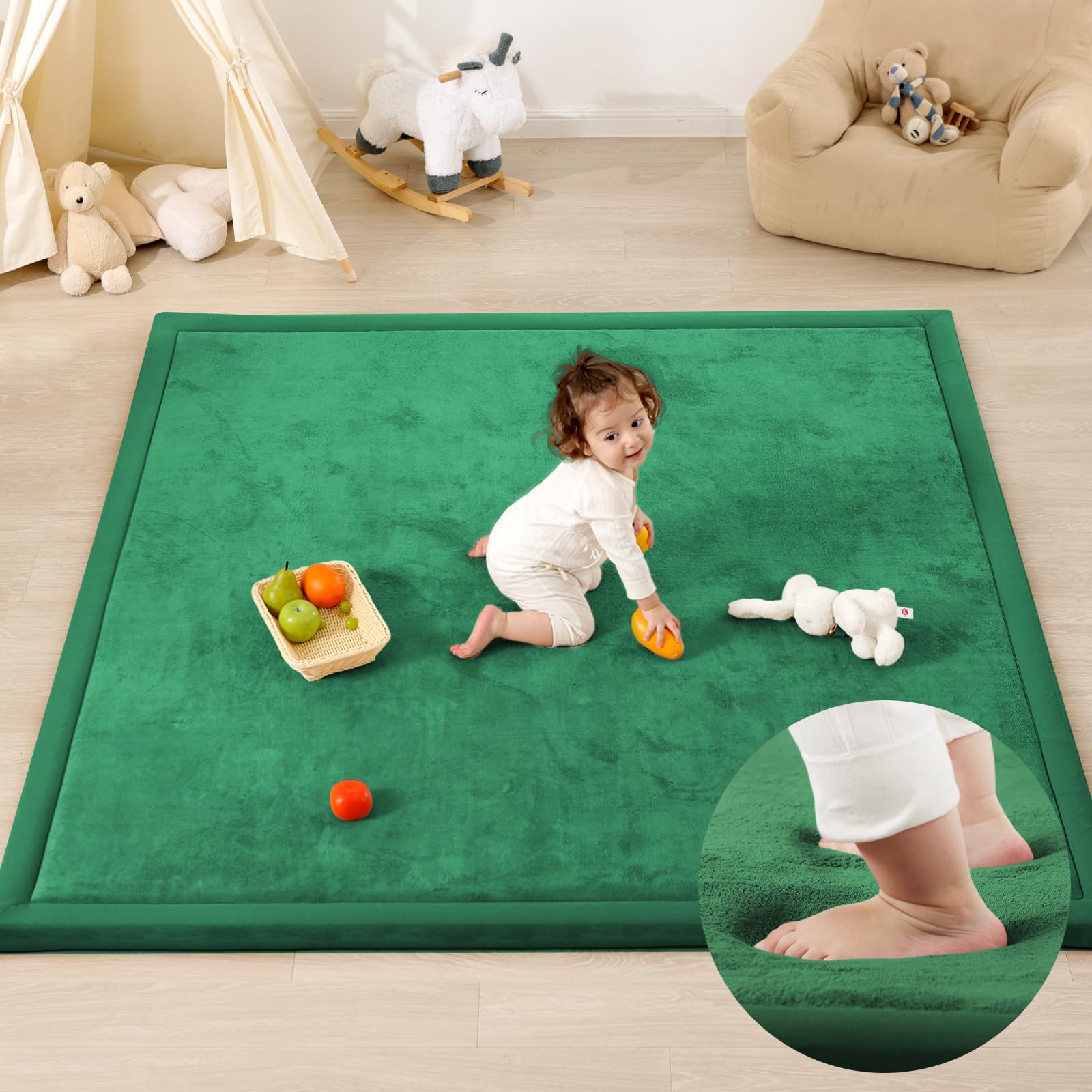 PaPaMat 1.3" Thick Baby Floor Play Mat, 59x79 Padded Foam Tummy Time Crawling Mat, Non-Slip Water-Repellent Soft Plush Nursey Area Rug for Playroom Living Room (Emerald) — image 1