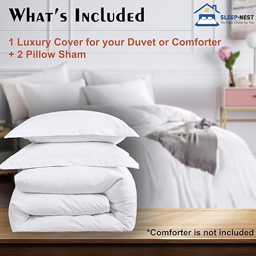 Miniatura 5 de SLEEP-NEST Funda de edredón Queen con cierre de cremallera, juego de edredón de 3 piezas de 600 hilos 100% algodón egipcio de fibra larga, funda de