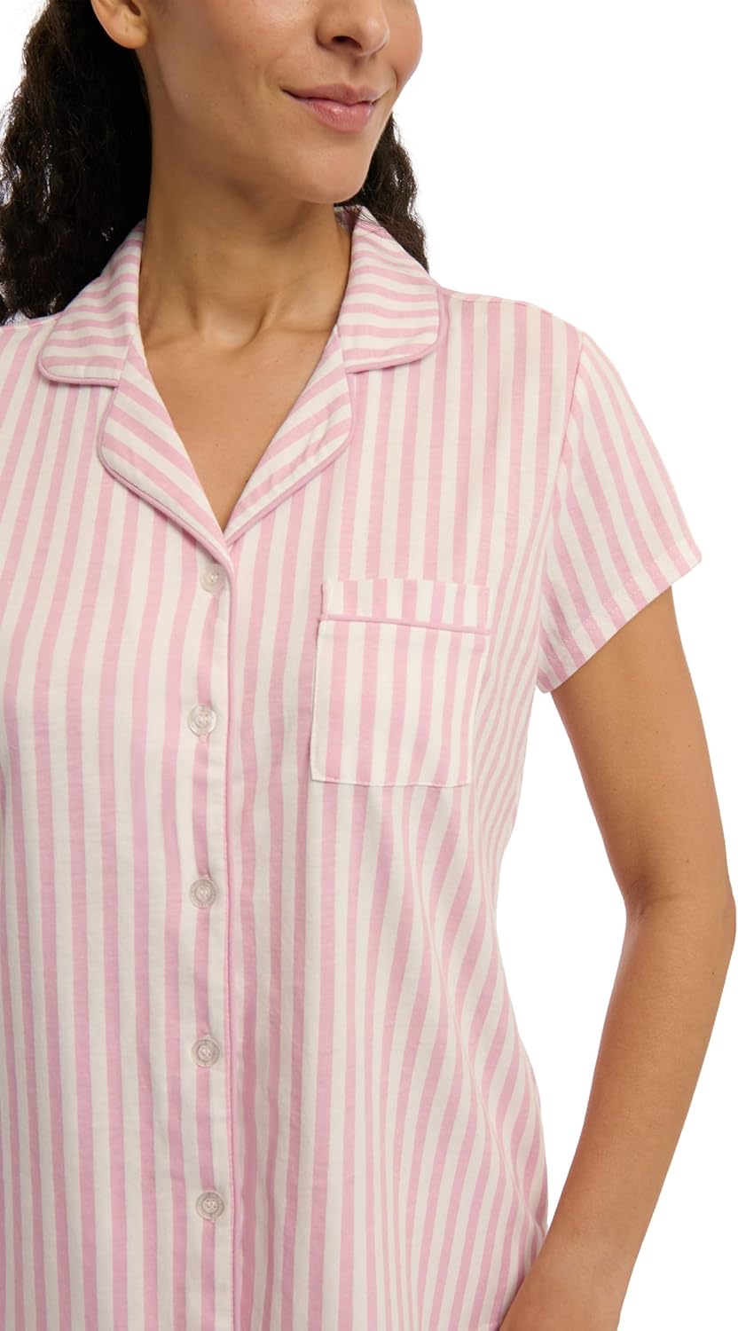 Laura Ashley Women's Pajamas 2 Piece Cotton Blend Notch Collar Button Down PJ Set - Image 4