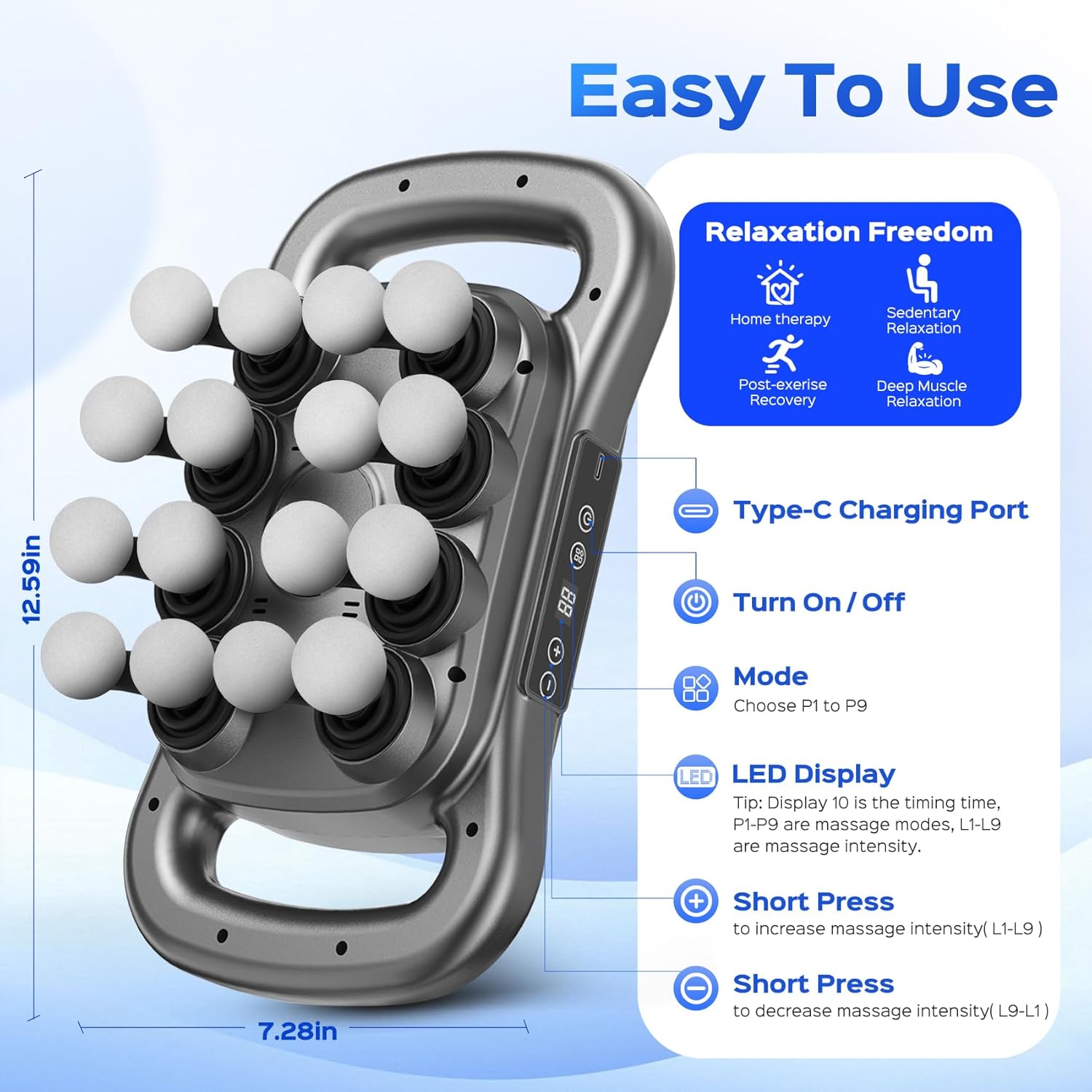 16- Head Massage Gun Set, Deep Tissue Percussion Massager, 2600mAh Quiet Electric Massage Tools with 9 Styles & Levels for Back, Shoulders, Legs, Foot, Body Muscle Pain Relief, Color Gunmetal