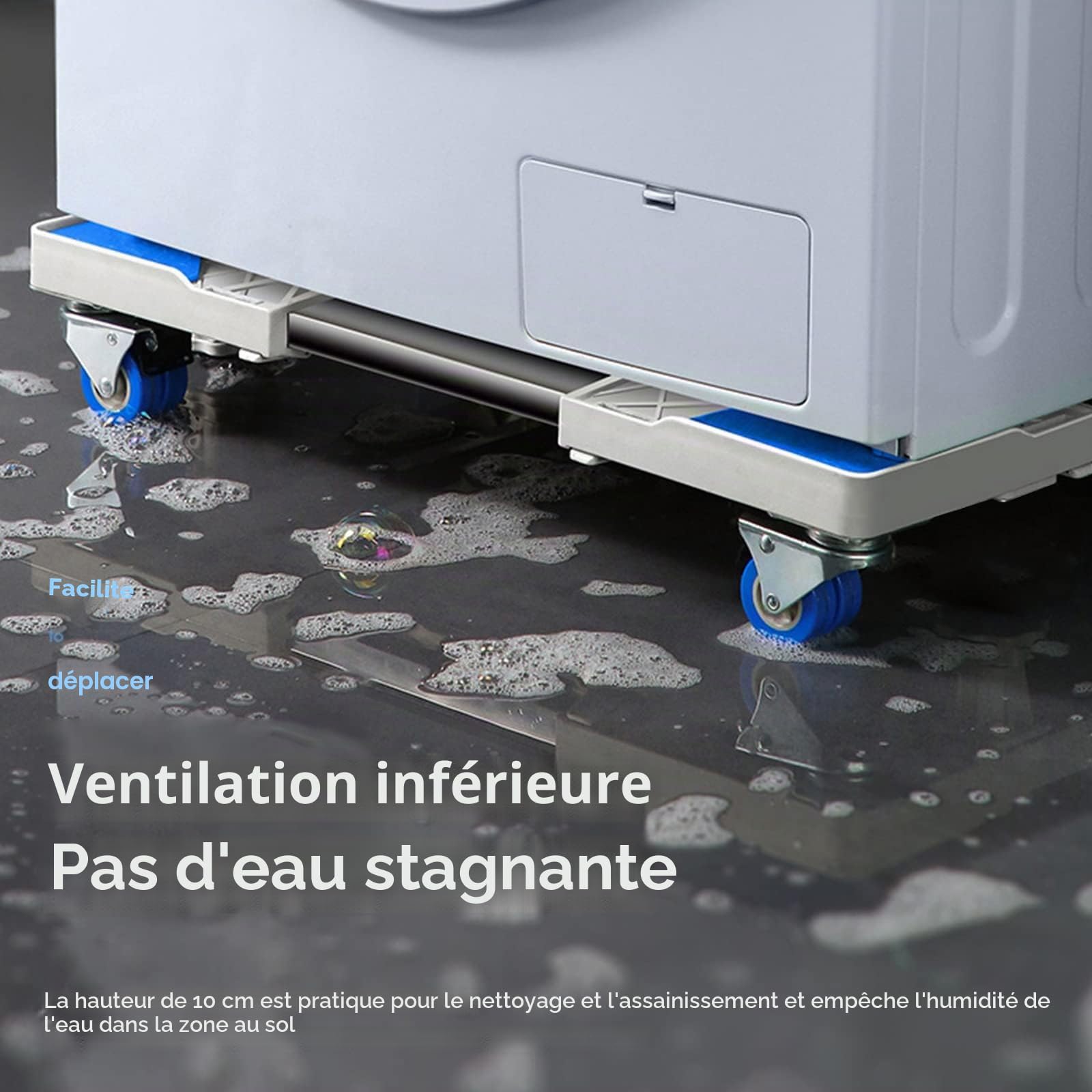 Socle amovible pour machine à laver, socle réglable de 41 à 65 cm, pour sèche-linge, réfrigérateur, haute résistance, amortisseurs et réduction du bruit [Classe énergétique A+++] (4 roues)