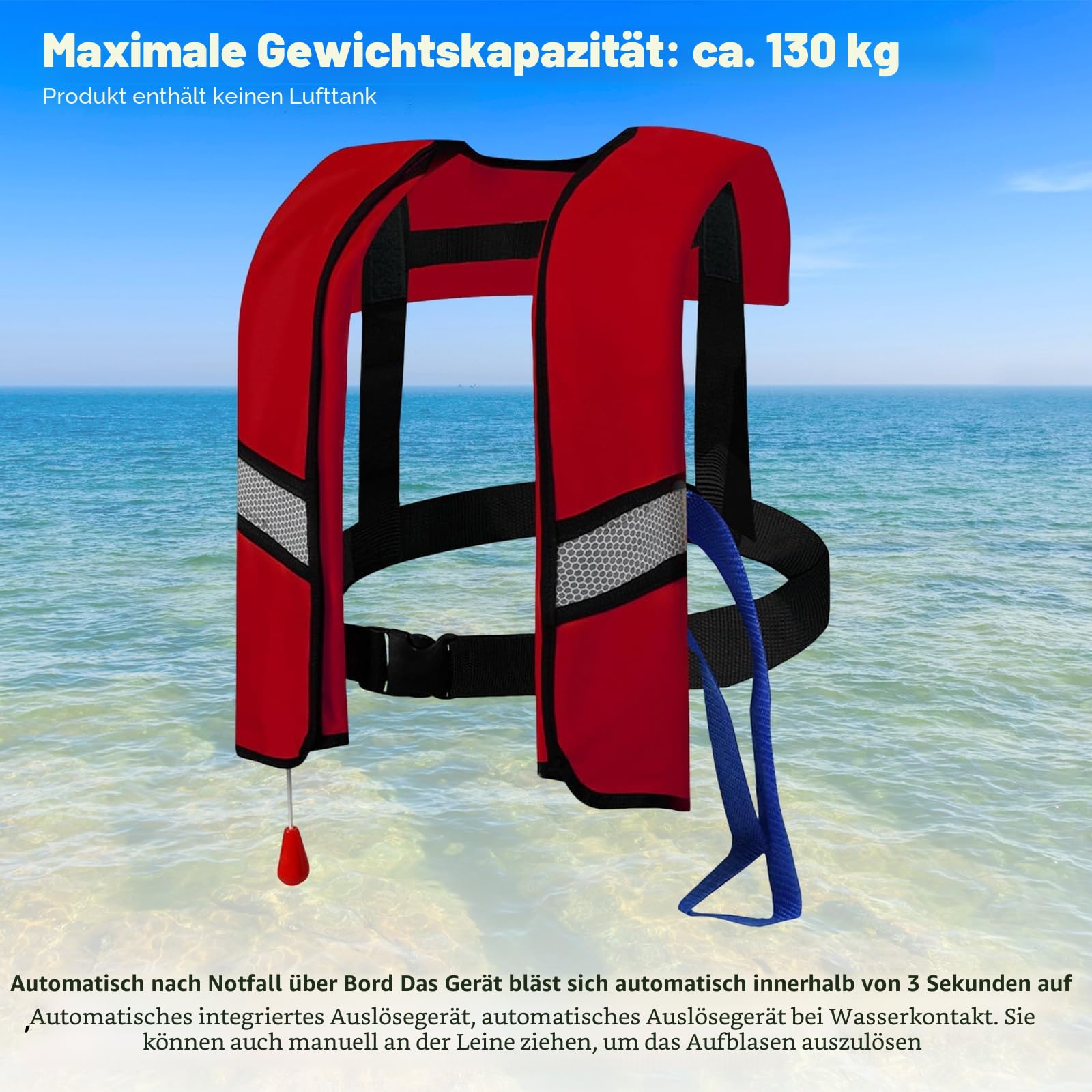 Rettungsweste für Erwachsene, automatisch, aufblasbar, mit verstellbarer Schnalle, mit reflektierenden Streifen und Pfeife, Schwimmwesten für Wassersport, kein CO2-Gas