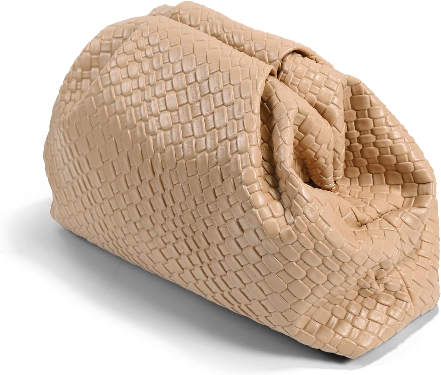 Oversized Dumpling Clutch, PU Leather Woven Handbag for Women, Magnetic Closure Evening Clutch Purse - Image 6