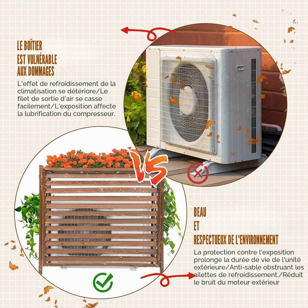 Cache Climatiseur Exterieur Cache Clim Bois Couvre-radiateur Plantes Et Fleurs pour L'extérieur Brise-Vue pour Cacher Le Climatiseur