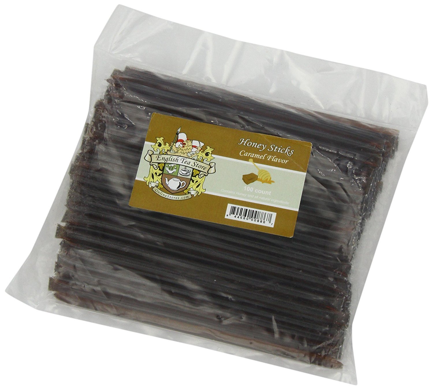 English Tea Store All-Natural Honeystix With Gluten-Free Grade A Honey | Mini Honey Sticks For Tea, Cake Pops Or Snacks | Portable Sweet Treat | Caramel Flavored Honey Sticks - 100 Ct