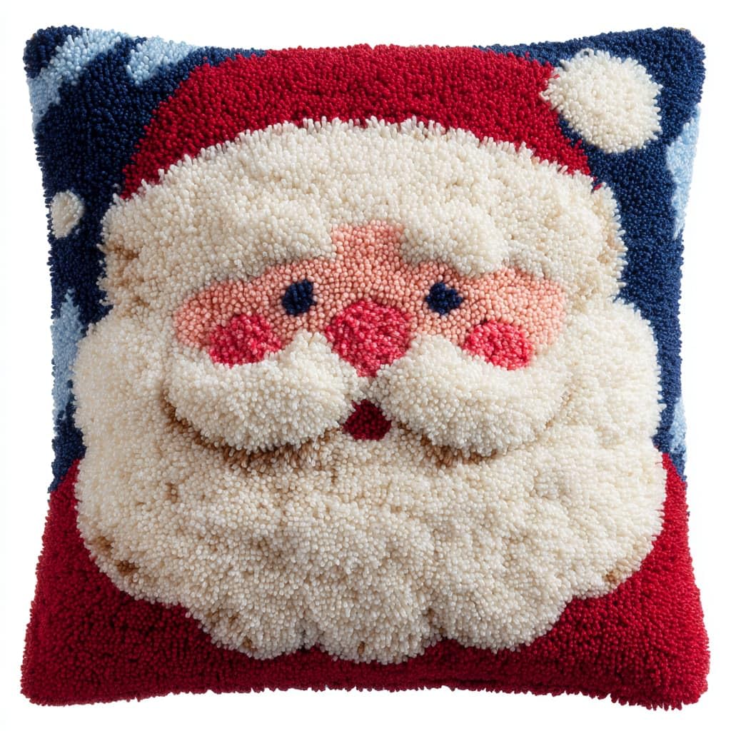 Taxpy Latch Hook Cushion Kits, Santa Claus Pillow Cover Making Crochet Craft Kits Pre Printed Canvas Wool Yarn DIY Needlework Pillow Cover Sofa Cushion 43x43cm