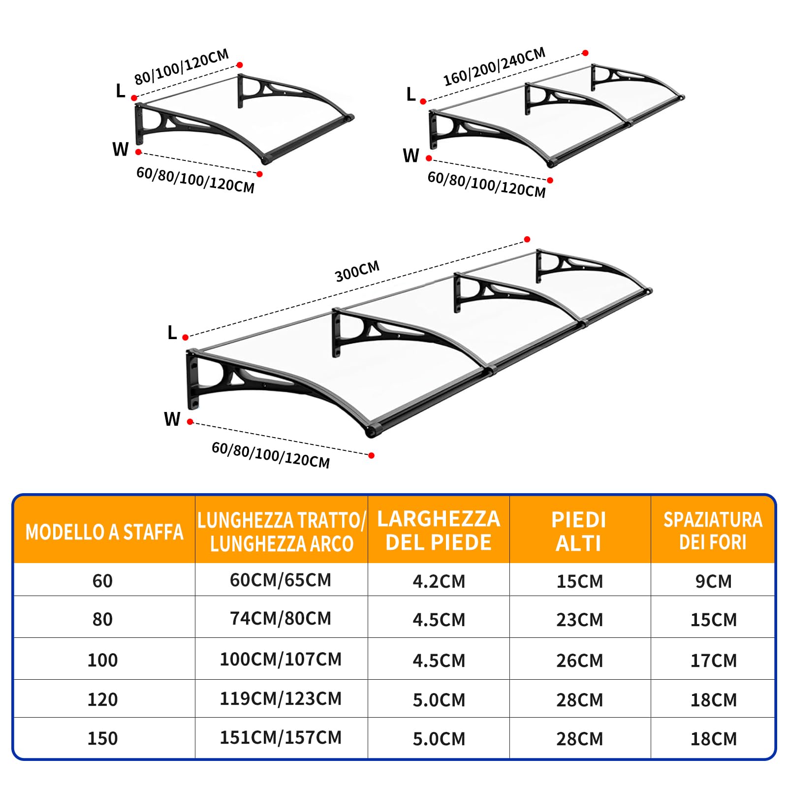 Pensilina Espandibile con Grondaia Grande, Tenda da Sole per Porta Esterna, Montaggio Silenzioso e Rapido, per Patio, Balcone, Esterni60x290cm