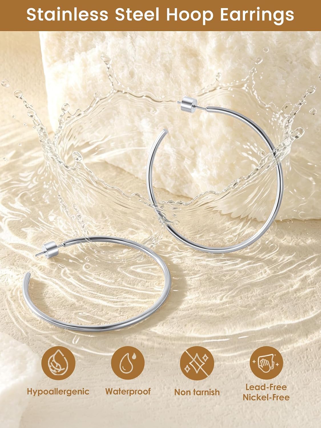 KeyStyle Hoop Earring for Women,Gold/Silver/Black/Rose Gold Thin Hoops image 5