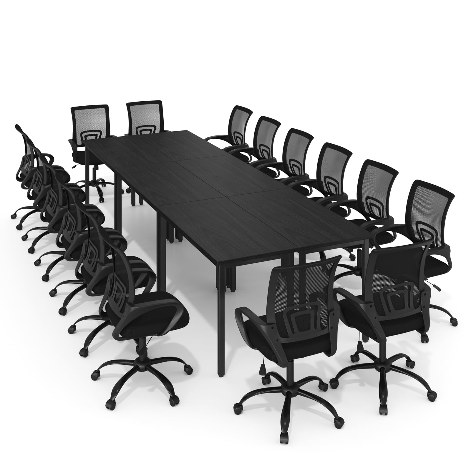 Bonzy Home Conference Table Chairs Set 14FT, 165"x47.2"x29.5" Tables & 16pcs Chairs Set for Conference Room Meeting Room Office, Black