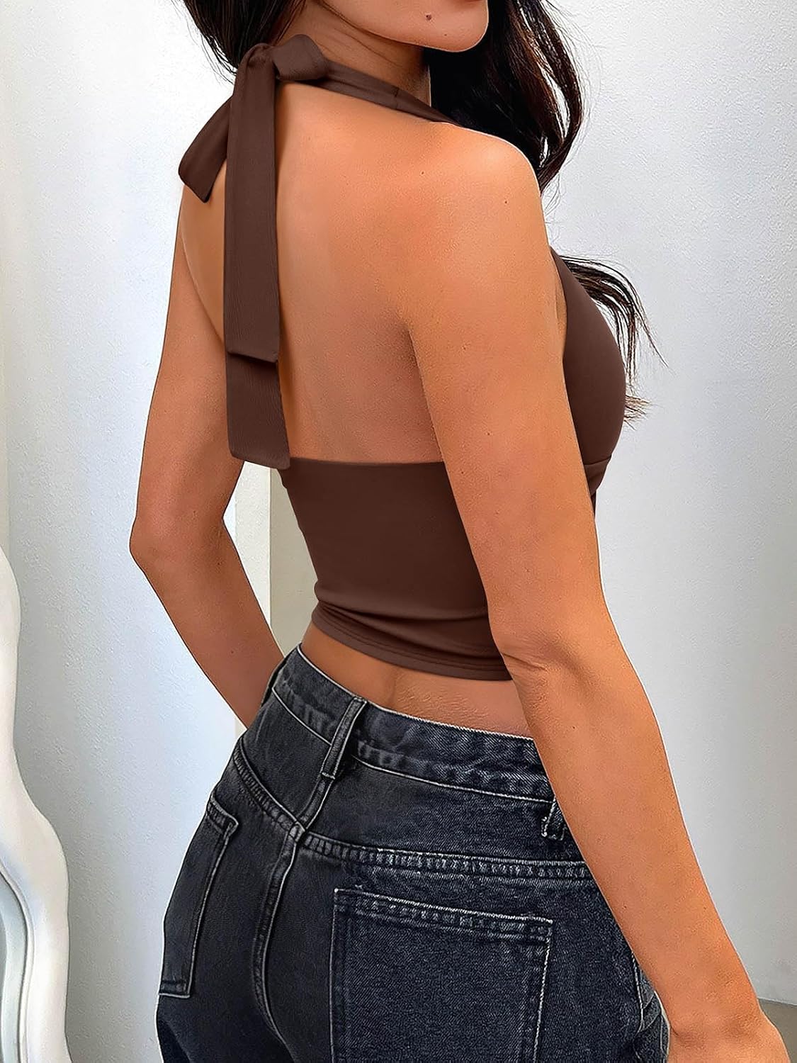 PINKMSTYLE Women Tank Tops Halter Corset Sexy Sleeveless Backless V Neck Asymmetrical Crop Top Summer Y2k Going Out Clothes thumbnail