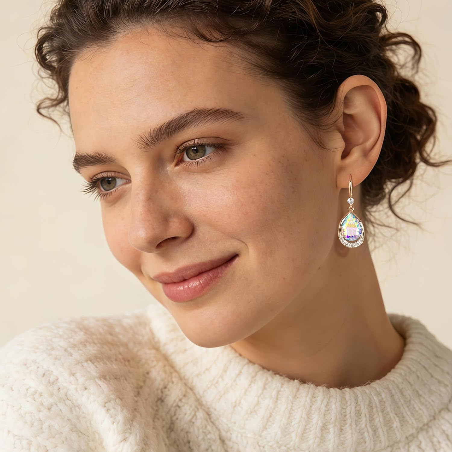 Austrian Crystal Halo Teardrop Hollow Drop Dangle Earrings for Women 14K Rose Gold Plated Hypoallergenic Jewelry Gifts - Image 7