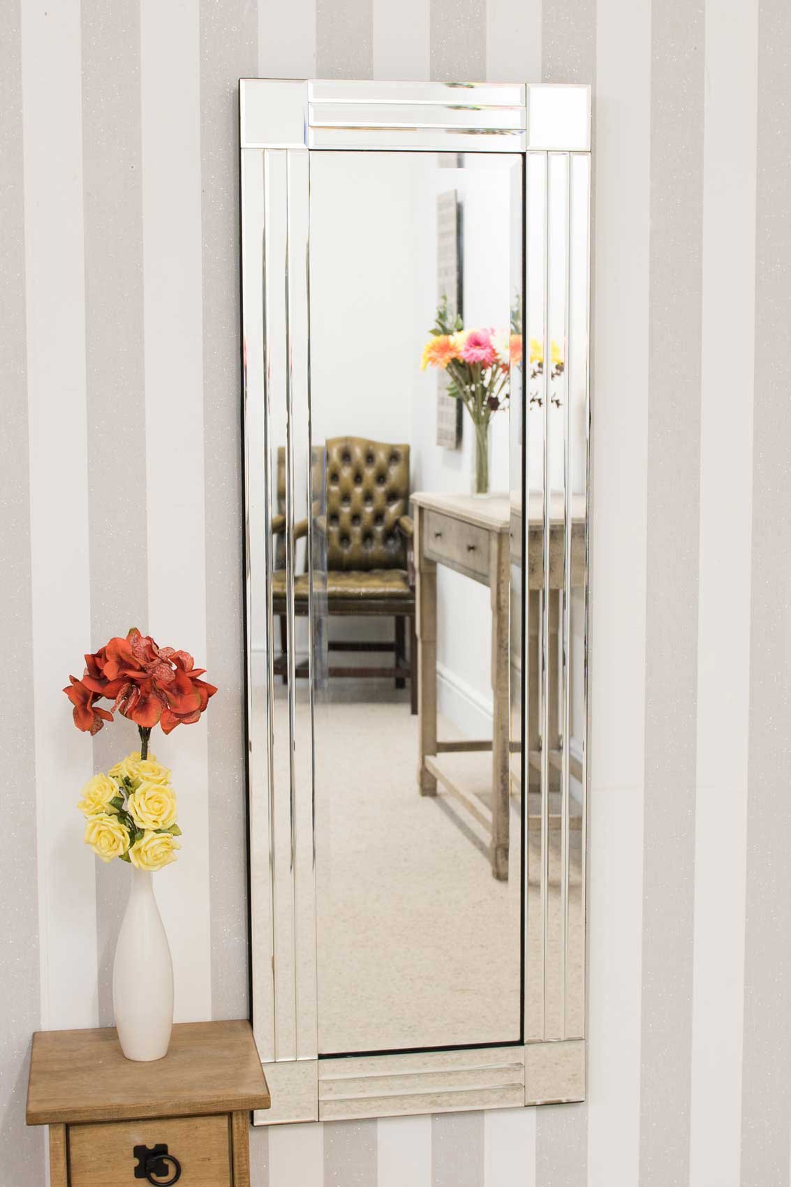 MirrorOutlet Large Striking All Glass Venetian Wall Mirror-Rectangular for Lounge, Dining Room, Bedroom, Bathroom and more-120cm X 40cm. UK's Largest Stockist, Frameless