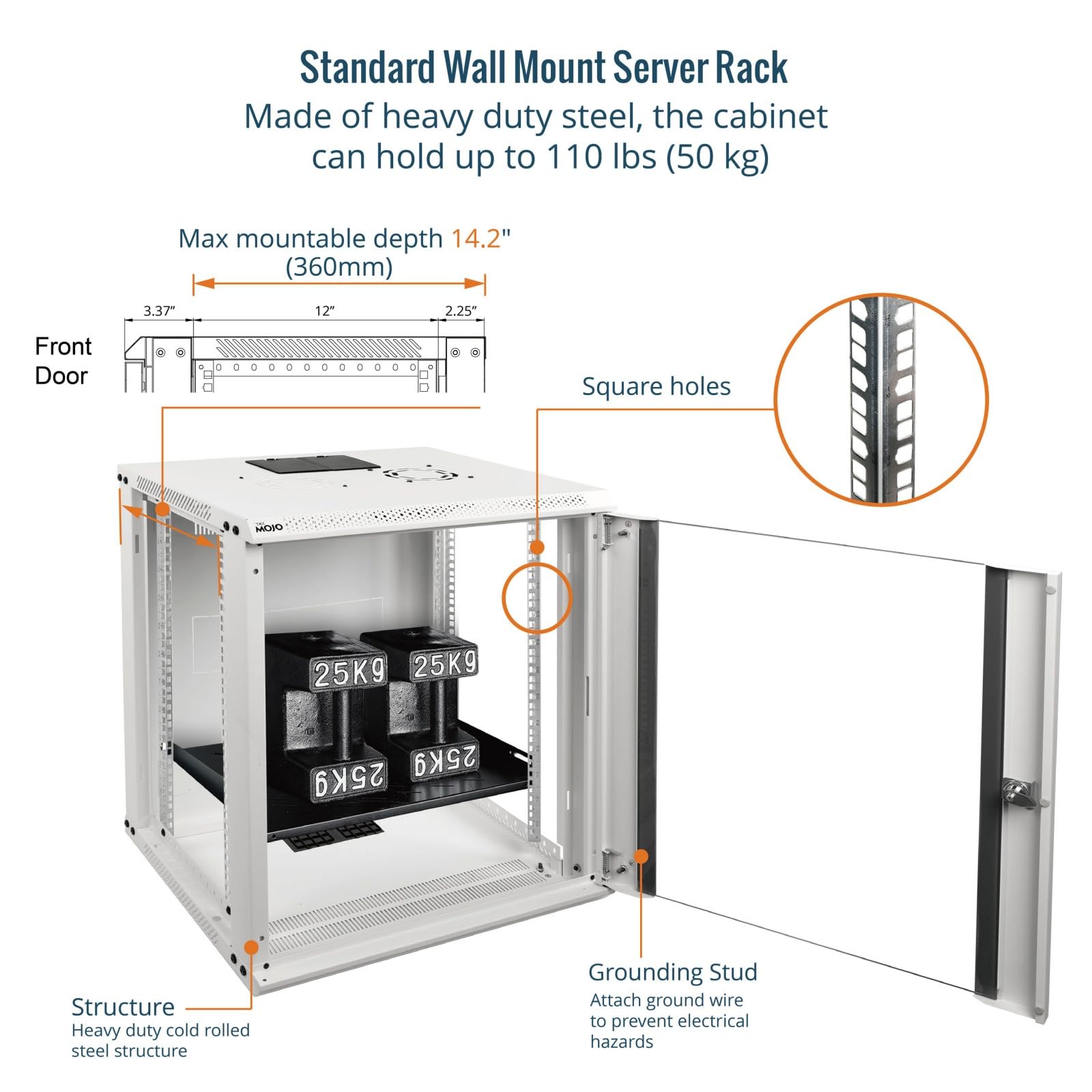 Tecmojo 12U 450 mm Tiefe Wandhalterung Serverschrank IT Netzwerk Rack Gehäuse abschließbare Tür und Seitenwände weiß, Standard-Glastür, für 19 Zoll IT-Geräte, A/V-Geräte, Weiß, flach verpackt