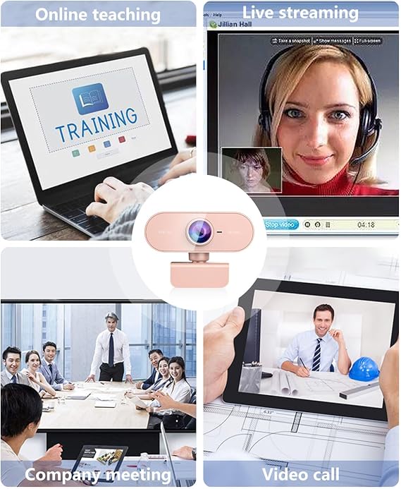 Webcam for PC&1080P HD Web Cam,Webcam with Microphone,Stand for PC/MAC/Laptop/Desktop,Wide Angle Web Cameras for YouTube,Skype,Zoom,Xbox One,Video Calling,Studying Pink