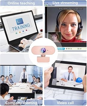Webcam for PC&1080P HD Web Cam,Webcam with Microphone,Stand for PC/MAC/Laptop/Desktop,Wide Angle Web Cameras for YouTube,Skype,Zoom,Xbox One,Video Calling,Studying Pink