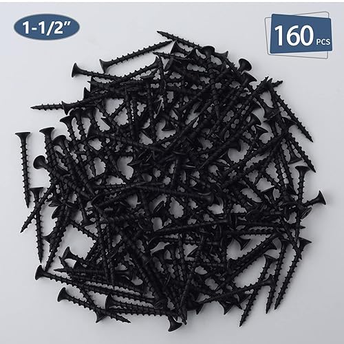 Miniatura 2 de 160 tornillos para paneles de yeso de alta dureza #6 × 1-1/2 pulgadas, negro, rosca gruesa, cabeza Phillips, cabeza avellanada, tornillos