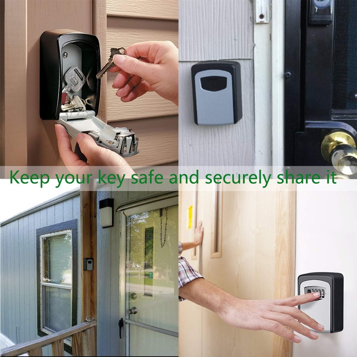 AMRIU Combination Key Lock Box - More Convenient Key Box - Best Outdoor Wall Mounted Key Box - Set Your Own Combination - Great for Elderly Parents Spare House Keys