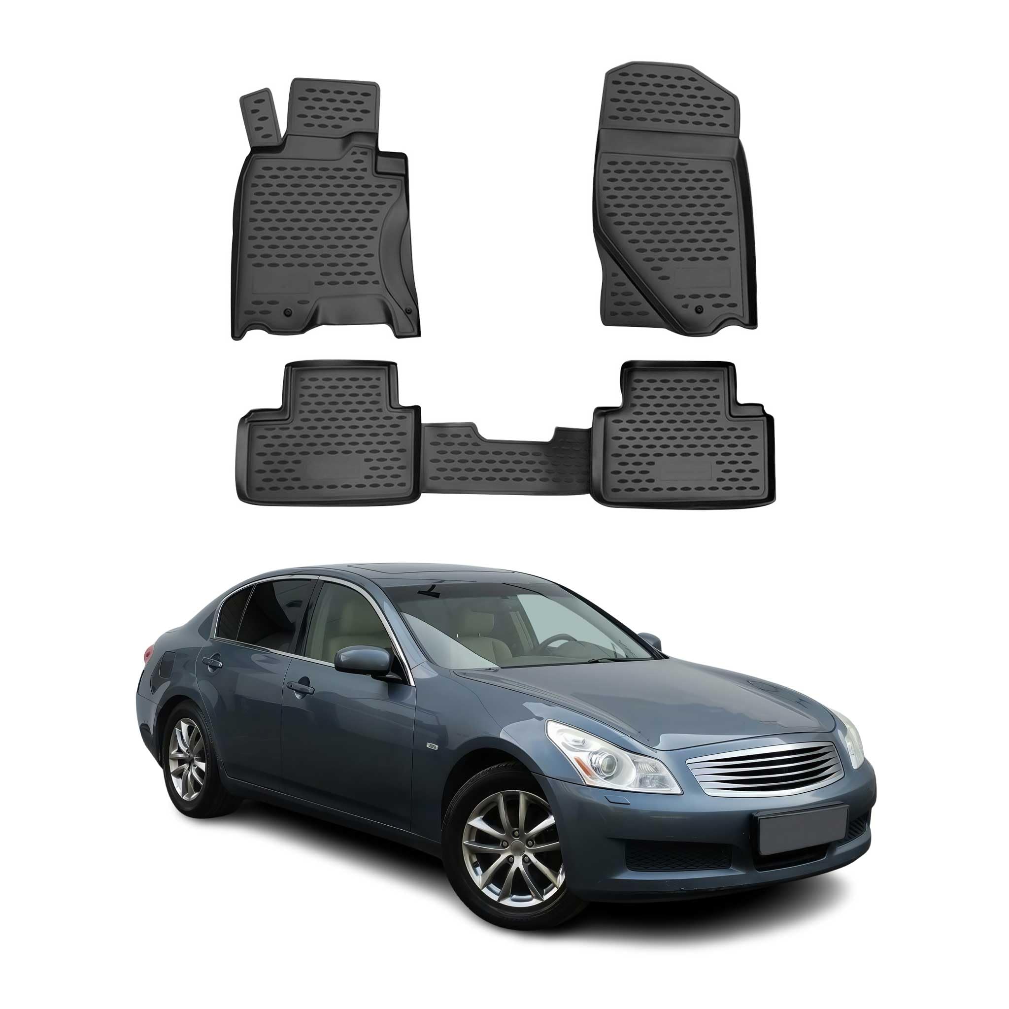 OMAC Tapis de sol pour Infiniti G37 2008–2013 – Tapis de voiture 3D en caoutchouc imperméable et inodore TPE mesuré au laser antidérapant (noir)