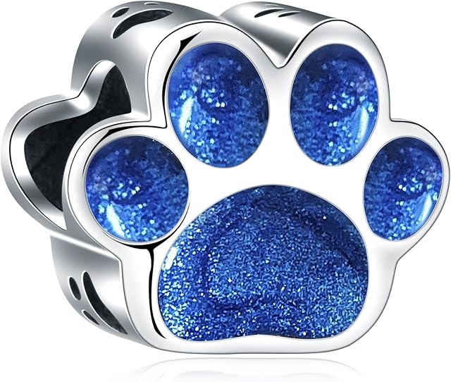 CRISNATA I Love My Pet Theme Charm-Rose Gold Plated, Enamel 925 Sterling Silver Dog Paw Print Dice Beads, fits European Animal Charms Bracelet, Gifts for Mum/Daughter/Son/Grandmother