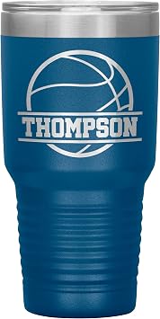 Personalized Basketball Tumbler with Name - 30oz Stainless Steel - Blue | Custom Engraved Insulated Travel Mug, Add Any Name, Gift for Players, Teams & Fans