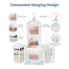 Narwey Hanging Toiletry Bag for Women Travel Makeup Bag Organizer Toiletries Bag for Cosmetics Essentials Accessories (Large, Little Blue Flower)