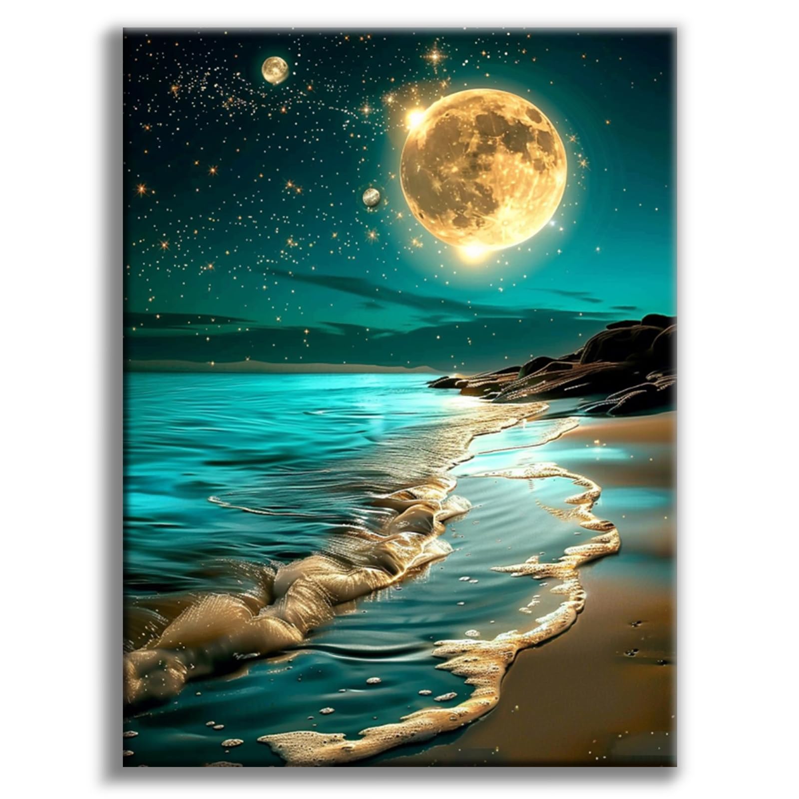 Offito Art Diamond Painting Erwachsene Strand, Mond 5D Diamond Painting Bilder, Landscape Diamant-malerei Erwachsene, Natur Diamantmalerei-set für Geschenk, zur Entspannung und als Wanddeko 30x40 cm